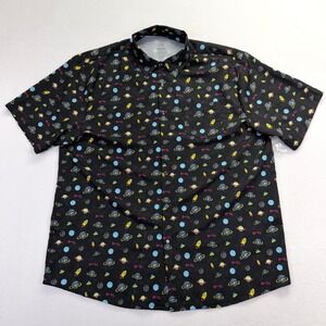 Buc-ee's Space Beaver Shirt Mens XL Black Galaxy Planet Rocket UFO Button Up